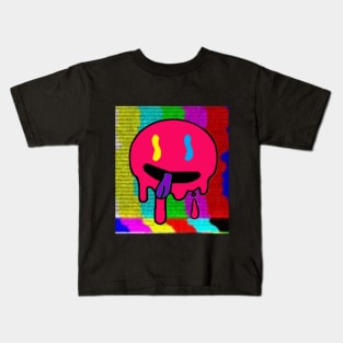 Colorful Trippy Graffiti Drip Silly Emoji Face Sticker Kids T-Shirt